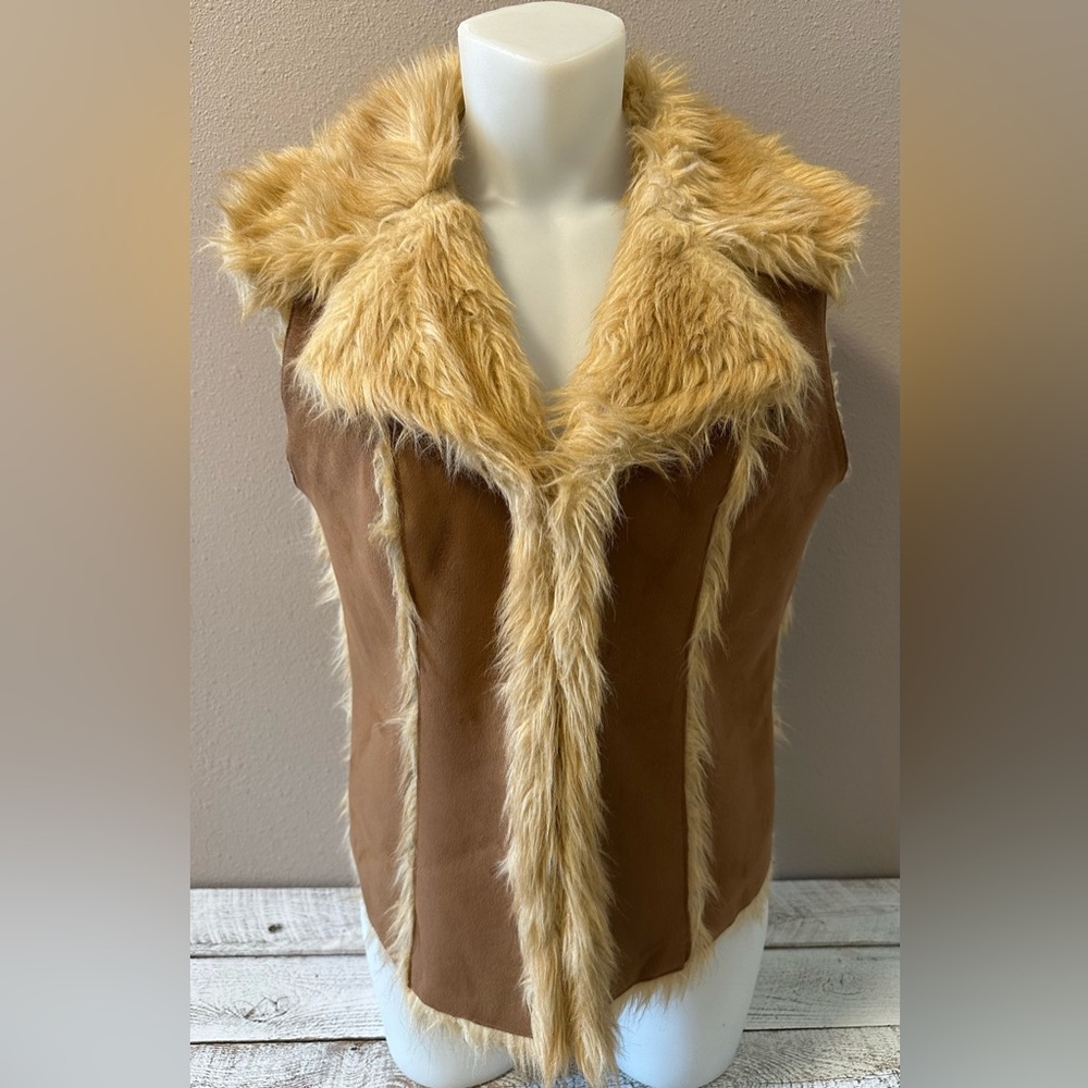NWOT - Faux Suede with Faux Fur Lining & Trim Vest